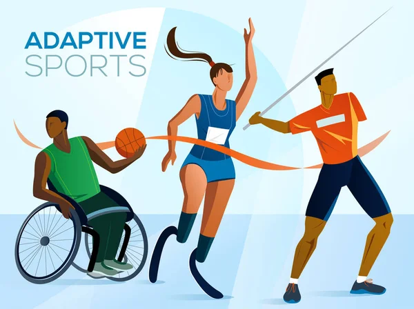 Vector illustration of Paralympic athletes in different types of sports — 图库矢量图片