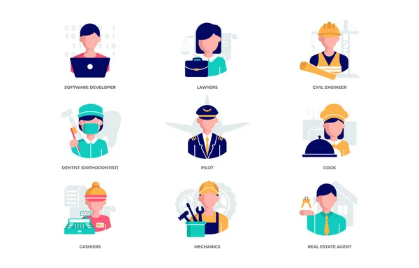 Colorful flat design icons set different profession — Stock Vector