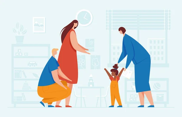 Illustration vectorielle d'une famille qui adopte un enfant — Image vectorielle