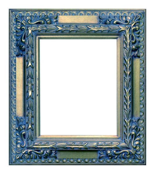 Moldura Antiga Azul Dourada Isolada Fundo Branco Estilo Vintage — Fotografia de Stock