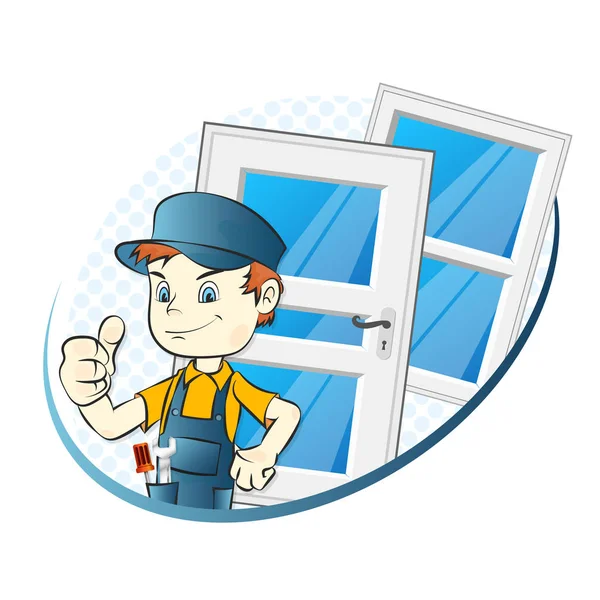 Specialist in the installation of windows and doors — Stock Illustration Specialist in the installation of windows and doors Vector Graphics