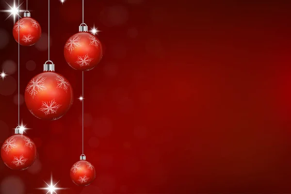 Κόκκινο φόντο Χριστούγεννα με διακοσμημένα μπιχλιμπίδια. — Διανυσματικό Αρχείο