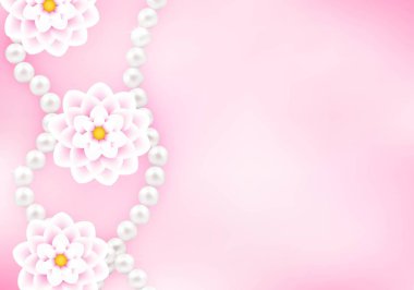 Elegant floral pink background, pearl necklaces. clipart