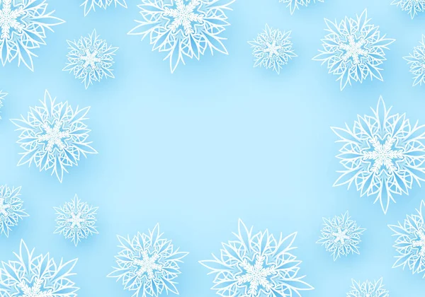 Fondo de invierno con copos de nieve de papel . — Vector de stock