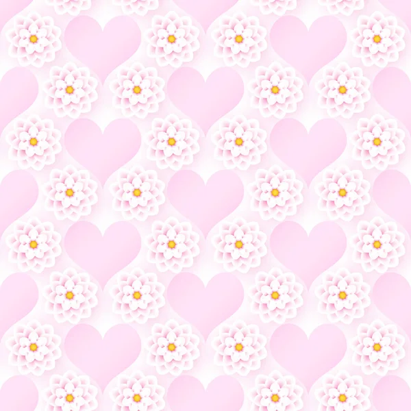 Pink floral romantic seamless pattern with hearts. — Διανυσματικό Αρχείο