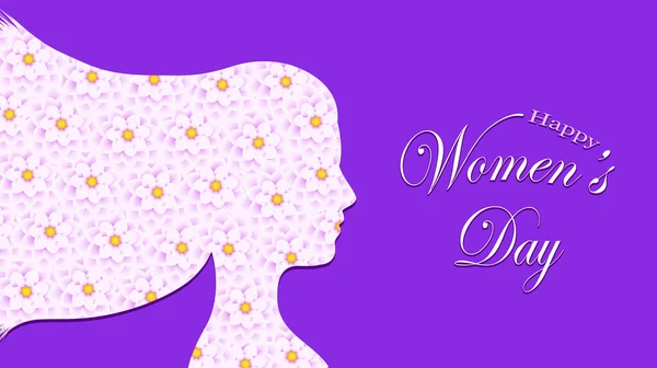 Purple Happy Womens Day Design Gambar Wanita Dihiasi Dengan Bunga - Stok Vektor