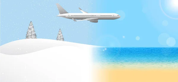 Samolot pasażerski latający od zimy do lata. — Wektor stockowy