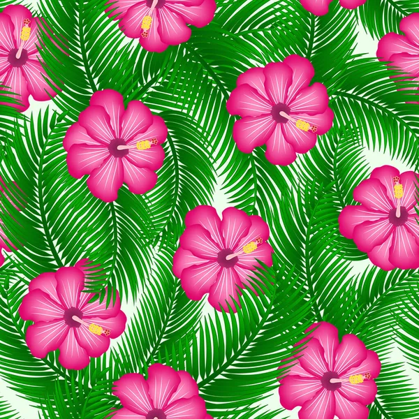 Rosa hibisco patrón sin costura . — Archivo Imágenes Vectoriales