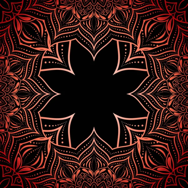 Mandala rouge sur fond noir . — Image vectorielle