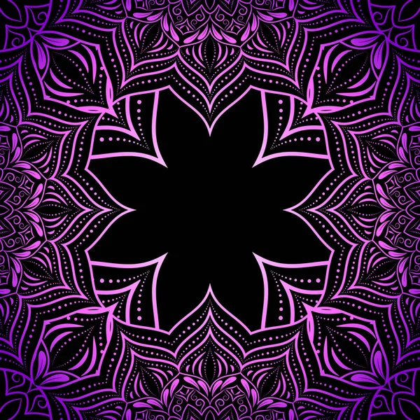 黑色背景上的紫色曼陀罗图案. — 图库矢量图片
