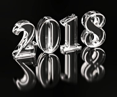 Yeni yıl 2018 yılında cam malzeme parlak yansıma ile