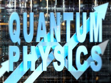 QuANTUM PHYSICS iş grafiği yukarı bakan oklar, elektronik arkaplan