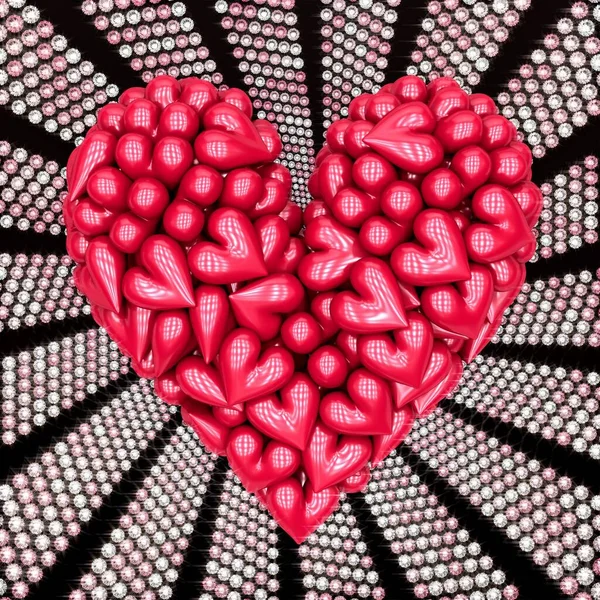 Heart Made Little Red Hearts Spiral Tiny Diamonds Background — Stock Photo, Image