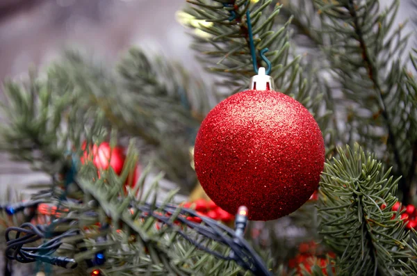 Pelota Roja Juguete Árbol Navidad — Foto de Stock