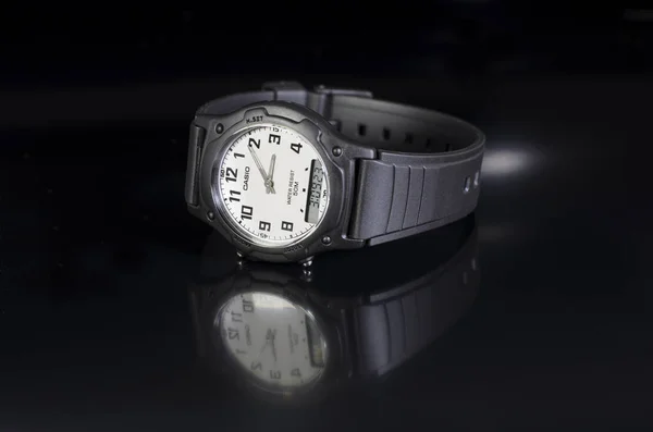 Russland Rostow Don Kunststoff Armbanduhren Casio Schwarz Mit Weißem Zifferblatt — Stockfoto