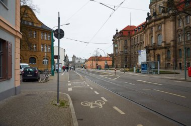 Almanya. Potsdam. Potsdam evleri ve sokakları. Cityscape. 18 Şubat 2018