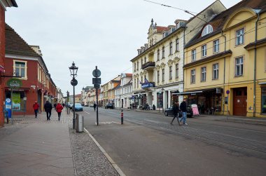 Almanya. Potsdam. Potsdam evleri ve sokakları. Cityscape. 18 Şubat 2018