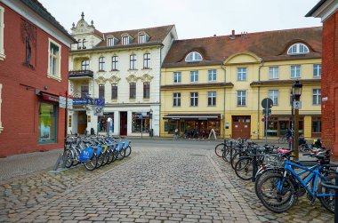 Almanya. Potsdam. Potsdam evleri ve sokakları. Cityscape. 18 Şubat 2018