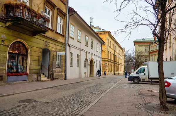 Pologne Cracovie Maisons Rue Ville Cracovie Paysage Urbain Février 2018 — Photo