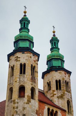 Polonya. Krakow. Krakow şehrinin evleri ve caddeleri. Şehir manzarası. 21 Şubat 2018
