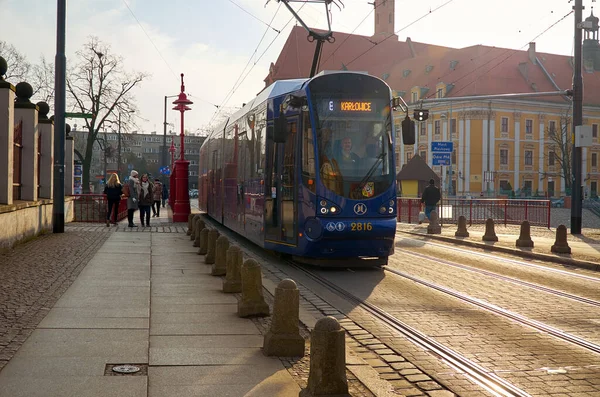 Poland Wroclaw Blue Tram Wroclaw February 2018 — Stock Photo, Image