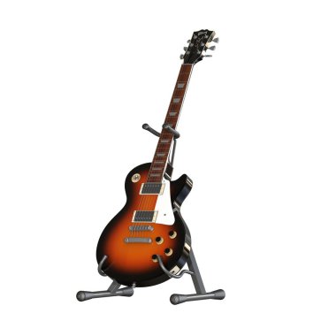 Electric guitar on a stand on a white background. Isolate.