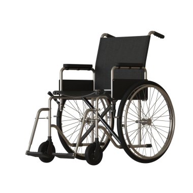 Wheelchair on a white background. Isolate. 3D rendering of excellent quality in high resolution. It can be enlarged and used as a background or texture