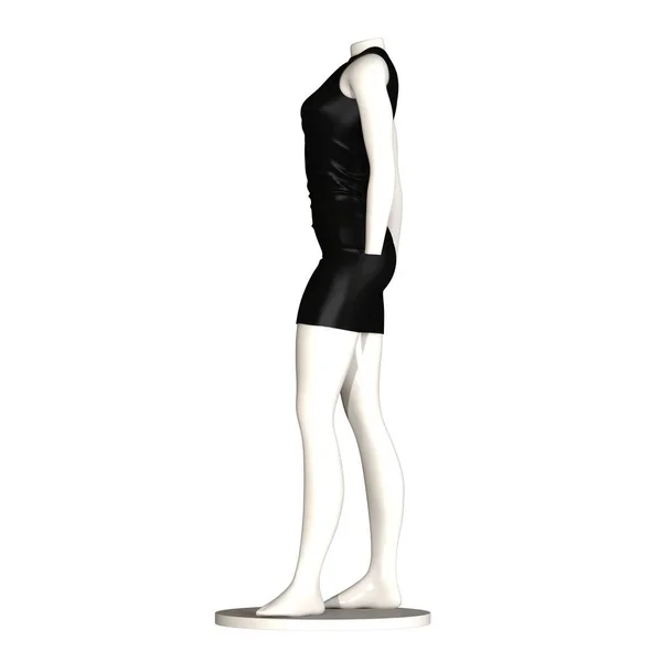 White maniken in a black dress against a white background. Isolate. — Stockfoto