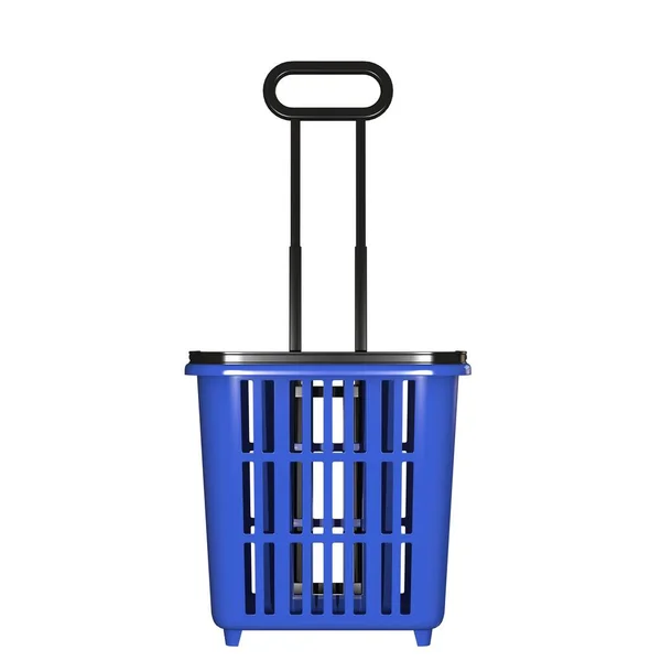 Modrý nákupní košík na bílém pozadí. Izolovat. — Stock fotografie