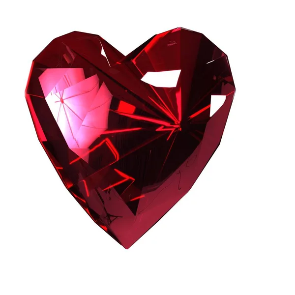 The heart of the red ruby on a white background. Isolate. — Stock Photo, Image