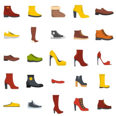 Stil izole, düz ayakkabı ayakkabı Icon set