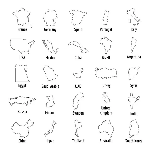 Mapa země sady ikon, styl osnovy — Stockový vektor