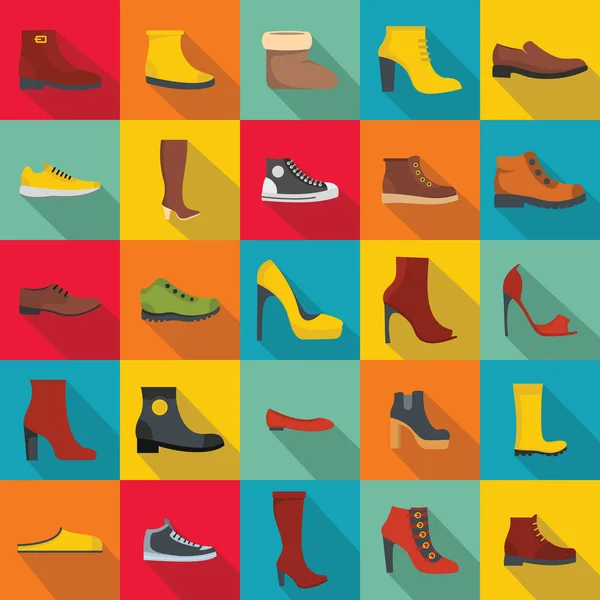 Juego de iconos de zapatos de calzado, estilo plano — Vector de stock