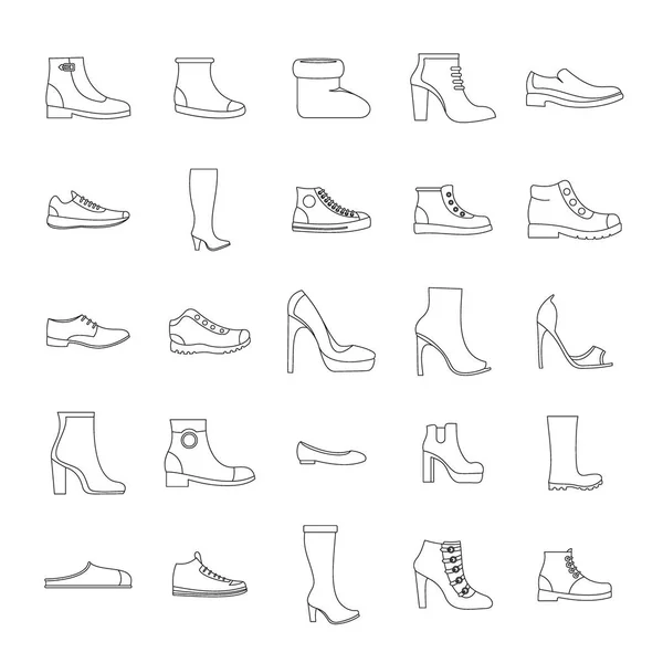 Ensemble d'icônes chaussures, style contour — Image vectorielle