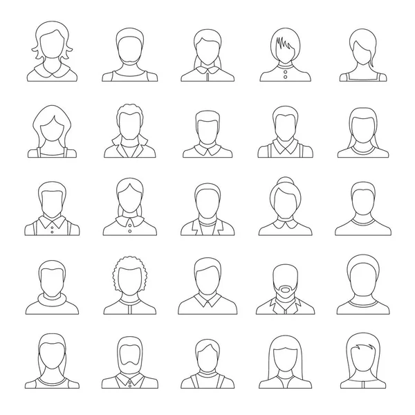 Avatar user icon set, outline style — Stock Vector