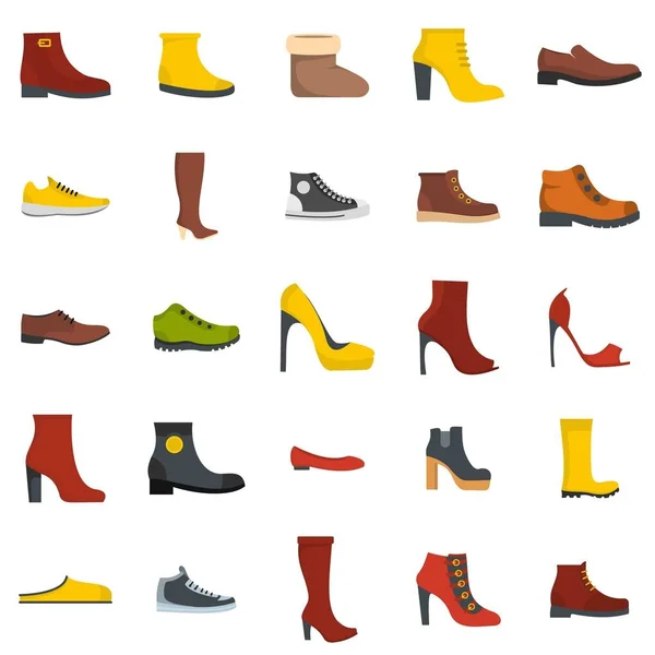 Обувь обувь иконка набор изолированный, плоский стиль — стоковый вектор