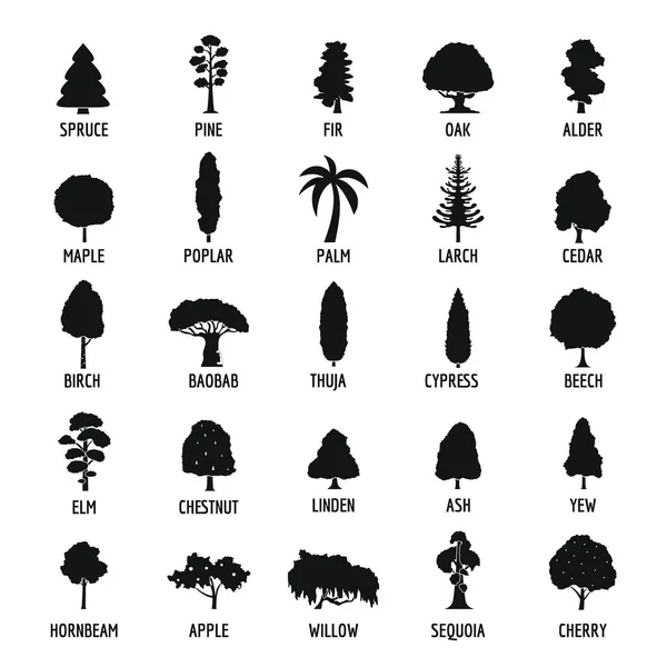 Träd ikoner set, enkel stil — Stock vektor