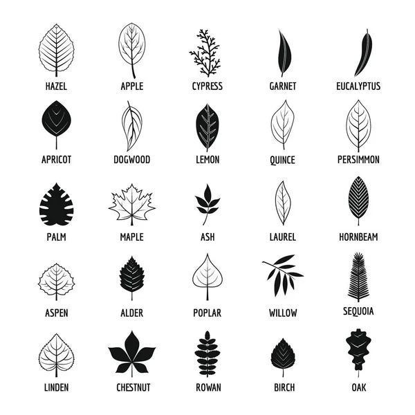 Ensemble d'icônes de feuilles, style simple — Image vectorielle