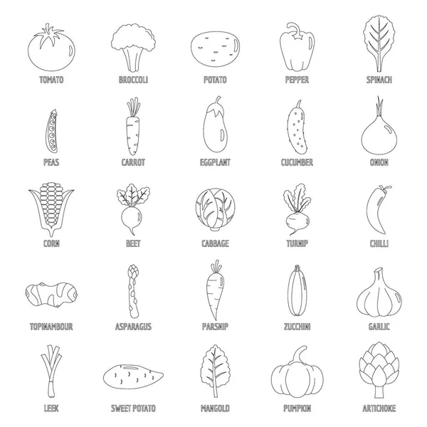 Conjunto de ícones de vegetais, estilo esboço — Vetor de Stock
