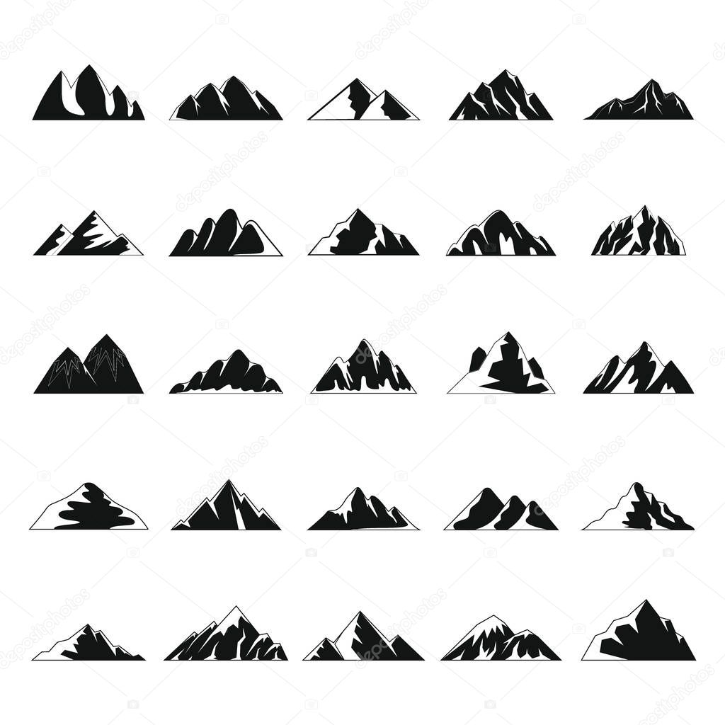 Mountain icons set, simple style