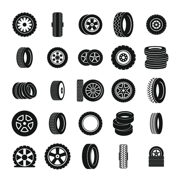 Tire iconen set, eenvoudige stijl — Stockvector