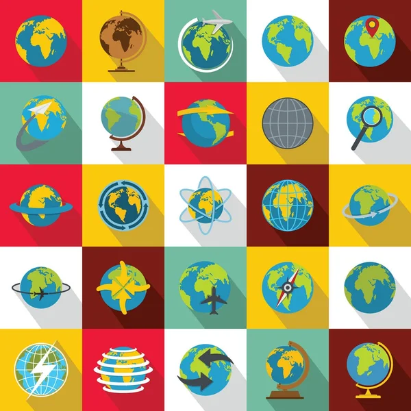 Globe Earth icons set, flat style