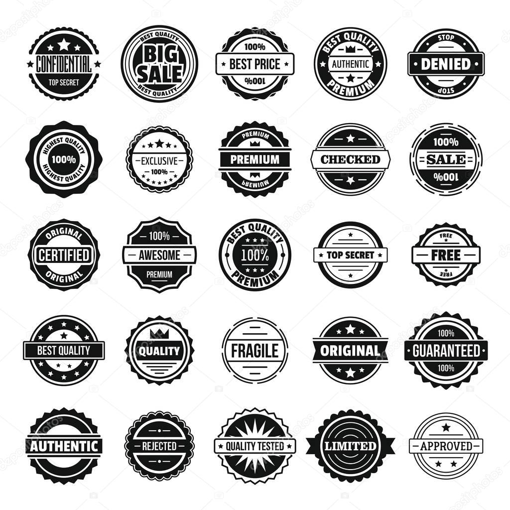 Vintage badges and labels icons set, simple style