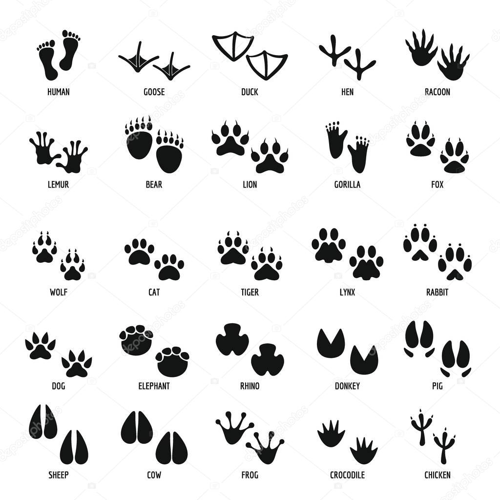Animal footprint icons set, simple style