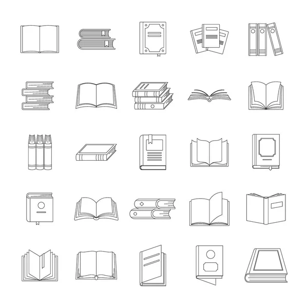 Book icons set, outline style — Stock Vector