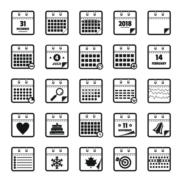 Ensemble d'icônes de calendrier, style simple — Image vectorielle