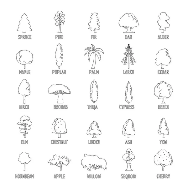 Tree types icons set, outline style — Stock Vector