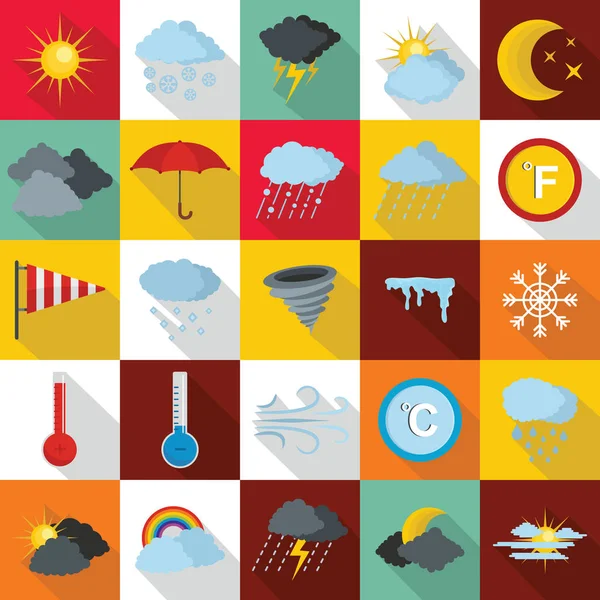 Conjunto de ícones meteorológicos, estilo plano —  Vetores de Stock
