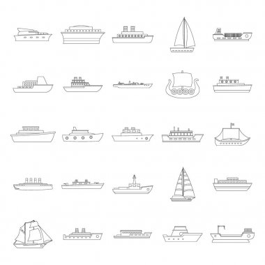 Deniz gemi türleri Icons set, anahat stili