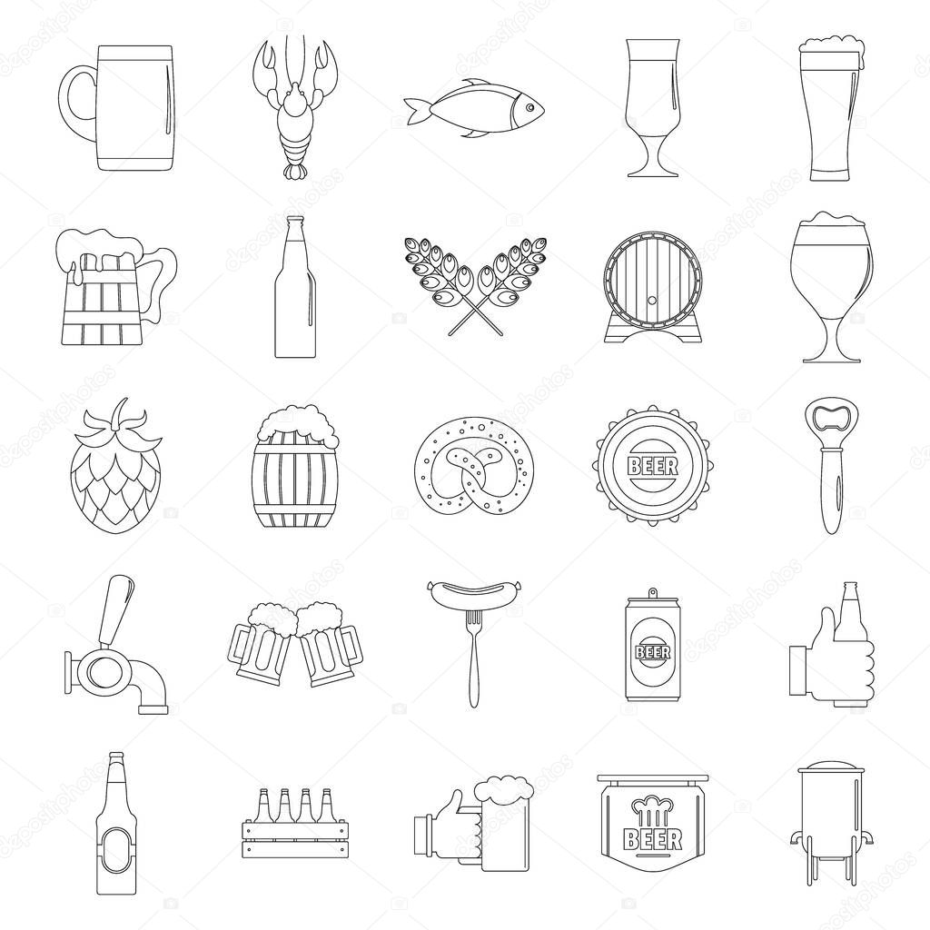 Beer icons set, outline style